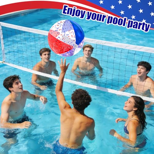 12 Pack 16" Inflatable Patriotic Beach Balls,4th of July Red White and Blue Stars Glitters Beach Ball Bulk,250th Anniversary Pool Toys for Kids & Adults Summer Swimming Pool Beach Party Game Water Toy - color: Patriotic White Red and Blue