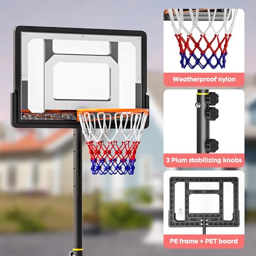 SogesHome Adjustable Height Basketball Hoop Stand 5.1ft-8.5ft, Portable Indoor & Outdoor Basketball Goal System for Teens & Adults with 33 Inch PC Backboard and Wheels in The Backyard, Driveway
