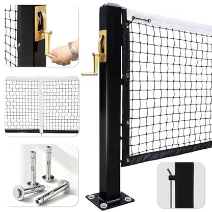 Seliyoo Professional Pickleball Net System for Tournament Courts -22FT Regulation Heavy Duty Carbon Steel Posts with Premium Cast Brass Winder,Handle,Pulley - Indoor/Outdoor Surface Mount - color: Dark Black