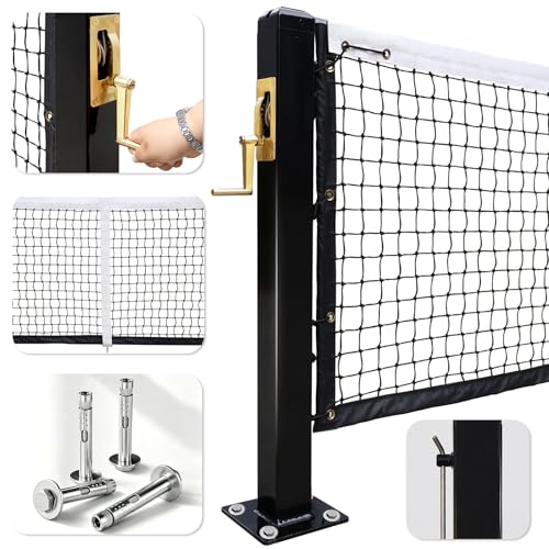 Seliyoo Professional Pickleball Net System for Tournament Courts -22FT Regulation Heavy Duty Carbon Steel Posts with Premium Cast Brass Winder,Handle,Pulley - Indoor/Outdoor Surface Mount - color: Dark Black