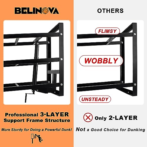 54" Basketball Hoop Wall Mount Adjustable-Height Backboard and Rim Indoor Outdoor Full Size Regulation Basketball Goal Wall Mounted for Gyms Garages Schools