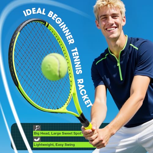 AboveGenius Neon Tennis Rackets 2 Pack for Adults- 27" Lightweight Aluminum Tennis Racquet Set with 3 Balls & Bag- Vibrant High-Visibility Matte Finish for Men Women Beginners - color: Yellow/Orange