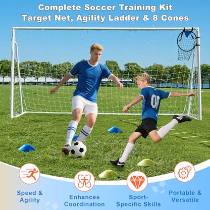 Soccer Goals for Backyard Soccer Goal 12x6 Big 10x6.5 8x6 6x4FT Soccer Goals for Youth Adults and Kids Large Metal 2" Goal Post with Agility Ladder and Target Net Soccer Cones Practice Equipment - style: 8×6 FT