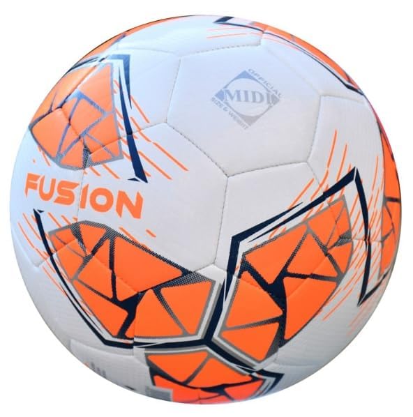 Precision Fusion High Performance Midi Football, Durable, Machine Stitched TPU, 2mm EVA Lined, Lightweight 220g - color: White/Fluo Orange/Navy