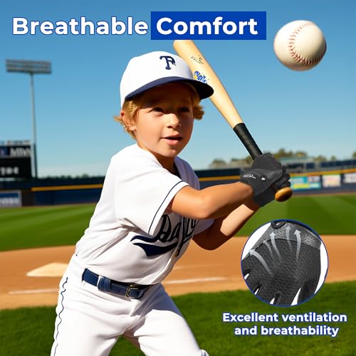 AIGEVTURE Baseball Bating Gloves Adult Youth Baseball Softball Batting Gloves Adult Kids Boys Girls - color: Black, size: Kids X-Small