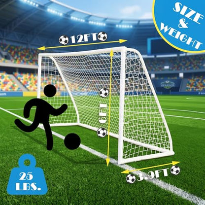 EGREE Portable Soccer Goal for Backyard - 12x6FT/8x6FT/6x4FT Heavy Duty Football Net Goals for Adults & Youth Training, Outdoor PVC Soccer Goal Post with Weatherproof UPVC Frame & Ground Stakes, White - size: 12FTX6FT