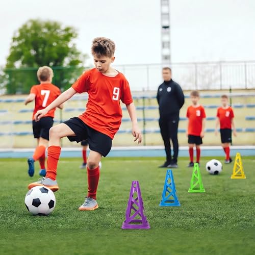 24 Pack Soccer Cones, 9 Inch Agility Cones for Soccer, Football, Basketball, Cones for Sports Training, Speed & Agility Drills, Field Marking Equipment