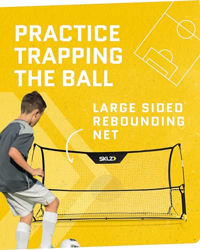 SKLZ Quickster Soccer Trainer - Dual-Sided Rebounder for Solo Passing, Receiving, Trapping Practice - Large & Small Rebound Net - Weather Resistant - Adjustable Frame, Metal Stakes & Carry Bag