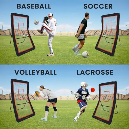 4x7FT Lacrosse Rebounder,Volleyball Training Equipment,Bouced Back Net in Different Angels with 2 Lacrosse Balls for Backyard Practice