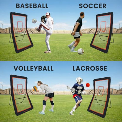 4x7FT Lacrosse Rebounder,Volleyball Training Equipment,Bouced Back Net in Different Angels with 2 Lacrosse Balls for Backyard Practice