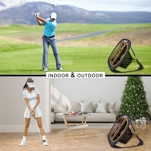 Professinoal Golf Chipping Net with Golf Hitting Mat,12 Practice Foam Balls and 2 Pixing Pins, for Indoor and Outdoor Target Chipping Training - style: Chipping Net+Dual-Turf Hitting Mat