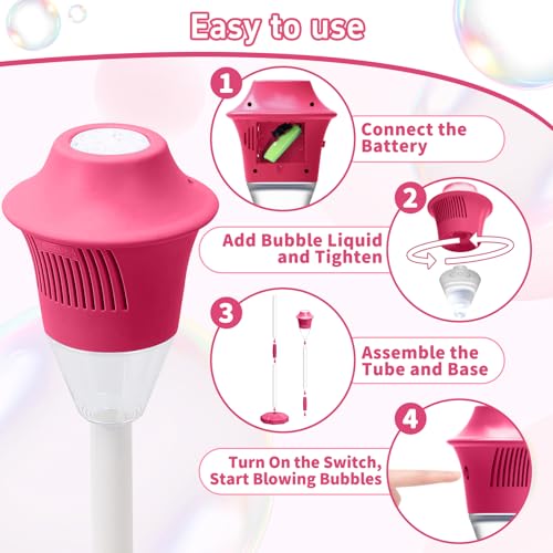 Infowush Bubble Machine for Kids, Automatic Standing Bubble Maker Machine Height Adjustable Up to 47 Inches Outdoor Battery Bubble Machine with Light/Music for Toddlers Birthday Party Gifts（Red） - color: Red