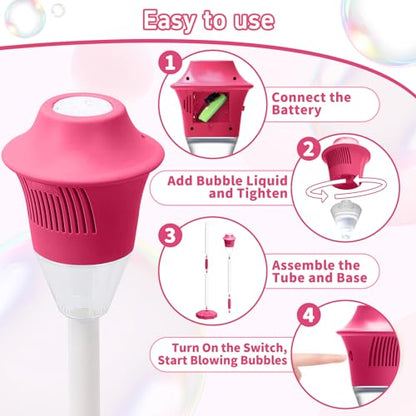 Infowush Bubble Machine for Kids, Automatic Standing Bubble Maker Machine Height Adjustable Up to 47 Inches Outdoor Battery Bubble Machine with Light/Music for Toddlers Birthday Party Gifts（Red） - color: Red
