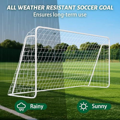NAIZEA Soccer Goals - 24x8/21x7/18x7/12x6/16x7/10x6/8x6/6x4FT Soccer Goals for Backyard Training- Portable Metal Soccer Net for Youth & Adults - Heavy Duty Steel for Indoor Outdoor Games & Practice - size: 12ft x 6ft, style: Starter-White/Steel