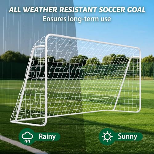 NAIZEA Soccer Goals - 24x8/21x7/18x7/12x6/16x7/10x6/8x6/6x4FT Soccer Goals for Backyard Training- Portable Metal Soccer Net for Youth & Adults - Heavy Duty Steel for Indoor Outdoor Games & Practice - size: 12ft x 6ft, style: Starter-White/Steel