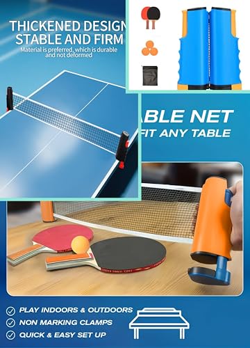 Recreational Table Tennis Sets with 2Pcs Table Tennis Rackets and 3Pcs Ping Pong Balls, Retractable Table Tennis Net Replacement with Clamps for Any Table, Home/Outdoor Games - color: Blue