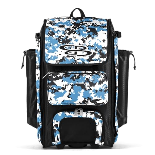Boombah Catchers Superpack Hybrid Rolling Digital Camo Bat Bag - Multiple Colors - Wheeled & Backpack Version - color: Black/Columbia Blue
