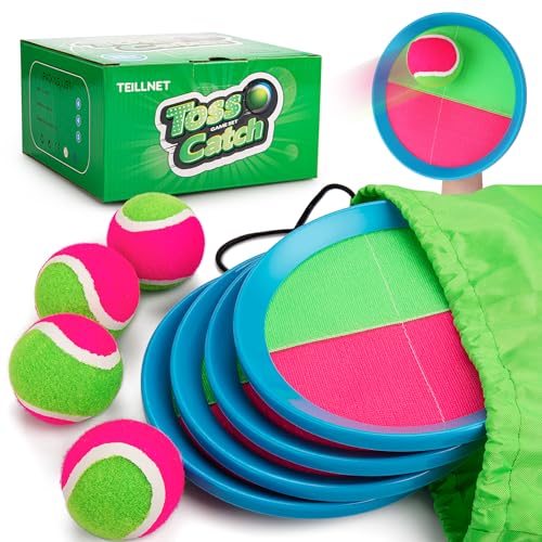 Toss and Catch Ball Set Upgraded - Kids Toys Beach Toys Baseball Games - Sturdy & Water-Resistant Great for Outdoor Pool Yard Games - Classic Gift for Boys Girls 3 4 5 6 7 8 9 10 11 12+ Years Old - color: Pink, size: 4 Paddles 4 Balls