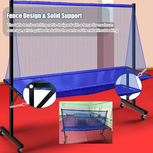Indoor Outdoor Ping Pong Recycle Catcher, Rolling Table Tennis Ball Collector with Metal Frame for Multi-Ball Drills or Robot Serve Launcher Practice, Kids Training Tool, Easy Set Up
