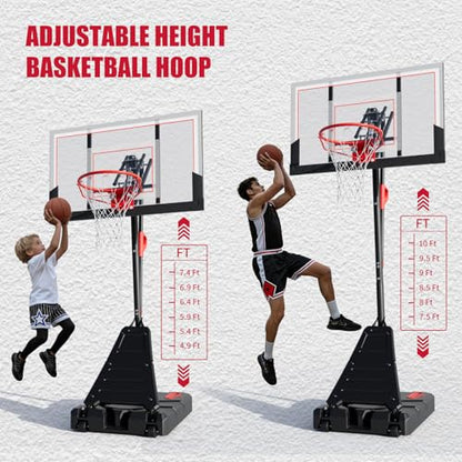 Portable Basketball Hoop, 4.9-10FT Adjustable Basketball Goal System, 44 Inch Outdoor Basketball Hoop for Backyard, Driveway, Court