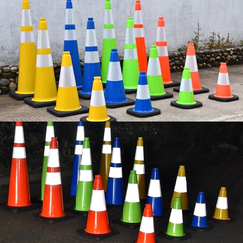 4 Pack 12 Inch Blue PVC Traffic Cones Black Base, Sport Training Cones for Soccer Drills, Outdoor Play, Indoor Gym Activities (4, Blue, 12 Inch)
