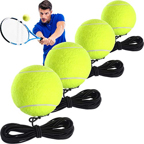 Gejoy 4 Packs Tennis Training Ball with String Tennis Trainer Balls Self Practice Tool Ball Training Equipment for Trainer Practice Exercise