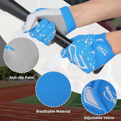 Youth Baseball Batting Gloves, Super Grip Kids Teeball & Softball Gloves for Boys & Girls - color: Blue/White, size: Youth M/L(6in-6.5in)