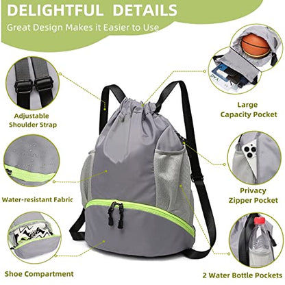 Soccer Bags, Waterproof Drawstring Gym Backpack for Baskestball Rugby Volleyball Yoga, Large Capacity Sports Bag - color: Grey