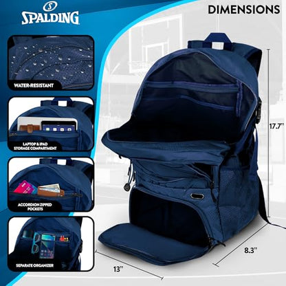 Spalding Basketball Backpack Sports Bag | Large Black Backpack with Shoe and Ball Compartment | Gifts for Basketball Players - color: Blue