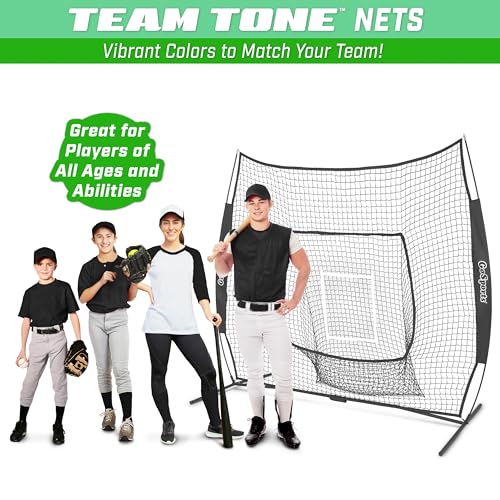 GoSports 7 x 7 ft Baseball & Softball Nets - Available in Team Colors - Batting & Pitching Net with Strike Zone - color: Black
