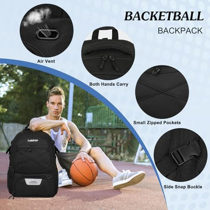LARIPOP Basketball Backpack Large Basketball Bag with Ball Holder & Shoe Compartment for Youth Adults Men Women - color: Black