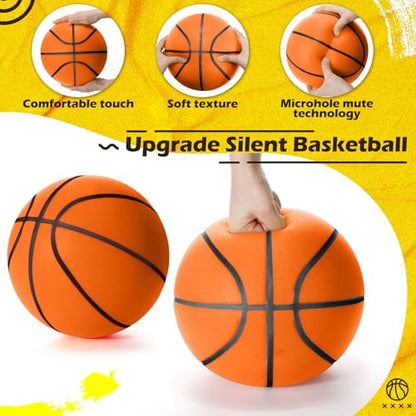 Silipull Size 7 (29.5") Silent Basketball and Hoop Set – Noiseless Airless Foam Basketball for Quiet Indoor Dribbling & Training, Realistic Feel with High Bounce, Ideal for Teens Adults(Orange)