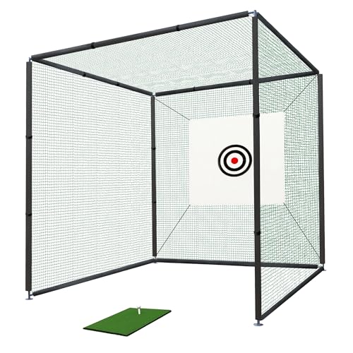 Golf Cage Net with Steel Frame 10x10x10 Ft Golf Practice Nets Used for Indoor Full Swing Practice and Chopping Practice, Including Target Fabric and Swing Pad