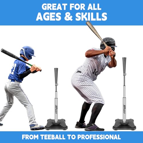 Baseball Softball Batting Tee – 25” to 43”Height Adjustable Hitting Tee with Heavy Metal Base, Durable Aluminum Stem & Rubber Top – Portable Baseball Tee for Batting Practice, Softball Tee Training