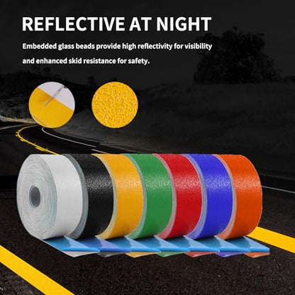 Reflective Pavement Marking Tape Slip-Resistant and Durable, Heavy-Duty Rubber Base for Outdoor Applications, Perfect for Driveways, Walkways, and Parking Areas (Yellow, 4 Inch X 18 Feet) - size: 4 Inch x 18 Feet