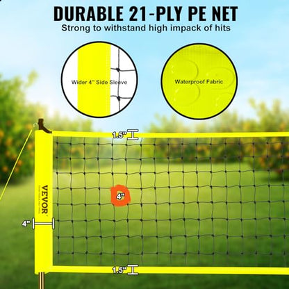 VEVOR Portable Volleyball Net Set, Adjustable Height Steel Poles with PVC Volleyball Pump, Carrying Bag for Beach Backyard