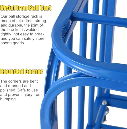 Lockable Ball Storage Cart with Wheels, Heavy Duty Rolling Sports Equipment Organizer Stackable Ball Cage with Lid, Metal Basketballs Footballs Rack for School/Gym(90x70x75cm) - size: 90x70x75cm