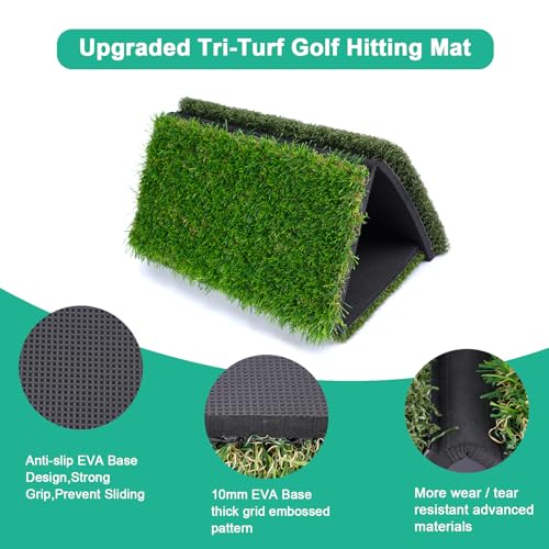 Golf Hitting Mat 24"x16" | 24"x24" Tri-Turf Golf Practice Mat Outdoor Indoor Portable Training Matt Traint Aid Batting Turf Matt for Chipping, Driving and Full Swing Practice