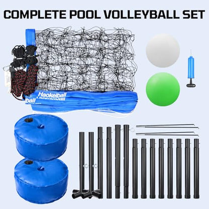 Haokelball LED Pool Volleyball Net Set, 15-32ft Adjustable Volleyball Net for Pool with Heavy Duty Base, Pool Volleyball Set for Inground Pools, Pool Toys & Pool Games for Kids & Adults, 2 Balls