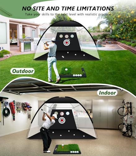 Golf Net, 10 x 7FT Golf Practice Nets for Backyard Driving Hitting Swing Chipping Training with Hitting Mat for Indoor & Outdoor, Gifts for Men Dad Husband Golfers Him