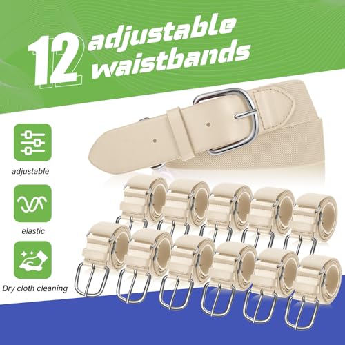 Hercicy 12 Pcs Baseball Belts Softball Belts Bulk for Adult and Youth Adjustable - color: Beige, size: Youth Size