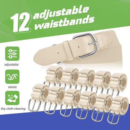 Hercicy 12 Pcs Baseball Belts Softball Belts Bulk for Adult and Youth Adjustable - color: Beige, size: Youth Size