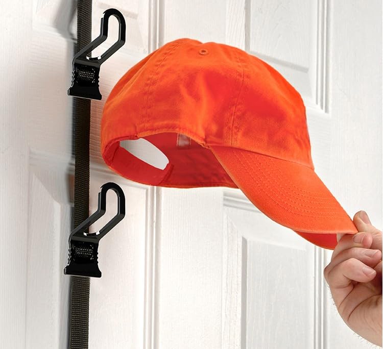 Perfect Curve Cap Rack | Over-The-Door Hat Organizer | Nine hooks holds 9-18 Caps | Baseball Cap Rack for Door | 1 Strap | Black - size: 1 Strap - up to 18 Caps