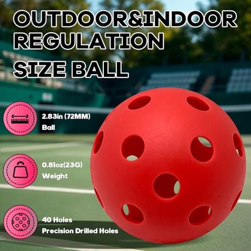 6 -Pack Pickleball Balls, 26 Holes Outdoor Pickleballs, High Elasticity & Durable Pickle Balls for All Style Pickleball Paddles Indoor Pickleballs