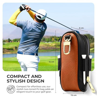 Spring Golf Tournament Prize Gift for Men and Women - Luxury Golf Accessories Set, Vegan Leather Case, 3 Golf Balls, Tees, Divot Tool Knife & Bag with Hook