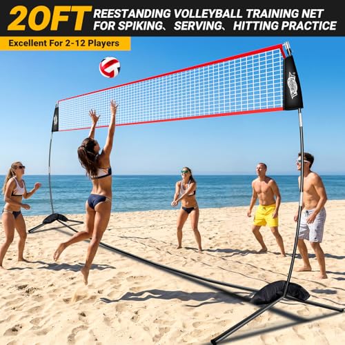20FT Volleyball Training Net, Height Adjustable Volley Ball Nets for Hitting,Serving Spiking Practice,Portable Volleyball-Net for Beach Indoor Outdoor Bacyard| with Carryingbag & Sandbags