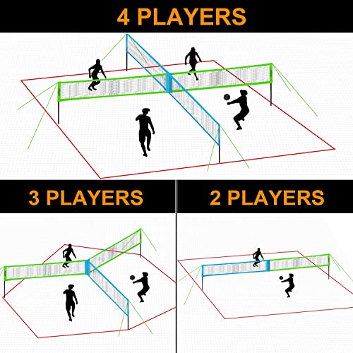 Zdgao 14 ft/20 ft 4-Way Volleyball and Badminton Combo Net with Soft Volleyball, Rubber Hammer and Carry Bag, Adjustable Height Four Square Volleyball Game Set for Backyard and Beach - color: 14FT BLUE & GREEN