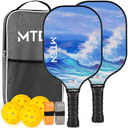 Pickleball Paddles Set of 2 or 4, or Single Paddle – USAPA Approved Fiberglass Surface Pickleball Rackets Set for Men & Women - color: sky blue*2