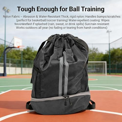 Outdoor Men Football Basketball Bag Gym Swimming Drawstring Bags Women Waterproof Oxford Backpack (Black) - color: Black