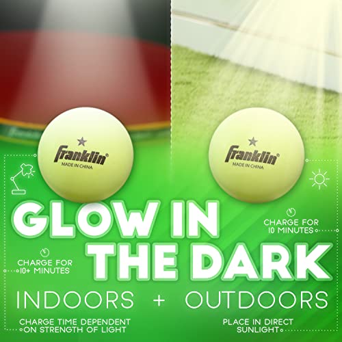 Franklin Sports Glow in the Dark Ping Pong Balls - Official Size + Weight 40mm Table Tennis Balls - One Star Glow in the Dark Ping Pong - Durable High Performance - Green - 6 Pack